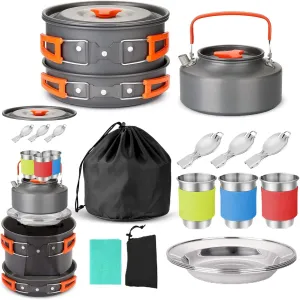 Camping Cookware Set Outdoor Cooking Equipment for Camping Hiking and Picnics for 2-3 People All in One Compact Camp Cooking Set