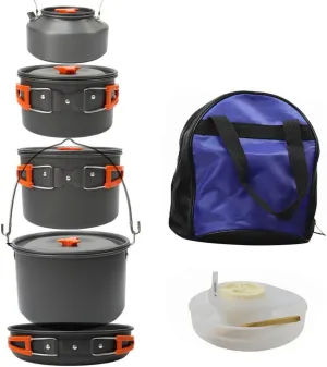 Camping COOKWARE Set Portable Outdoor Dishes Utensils Aluminum Pot Boiling Kettle Frying PAN DINNERWARE Picnic Tableware for 5-8 Person