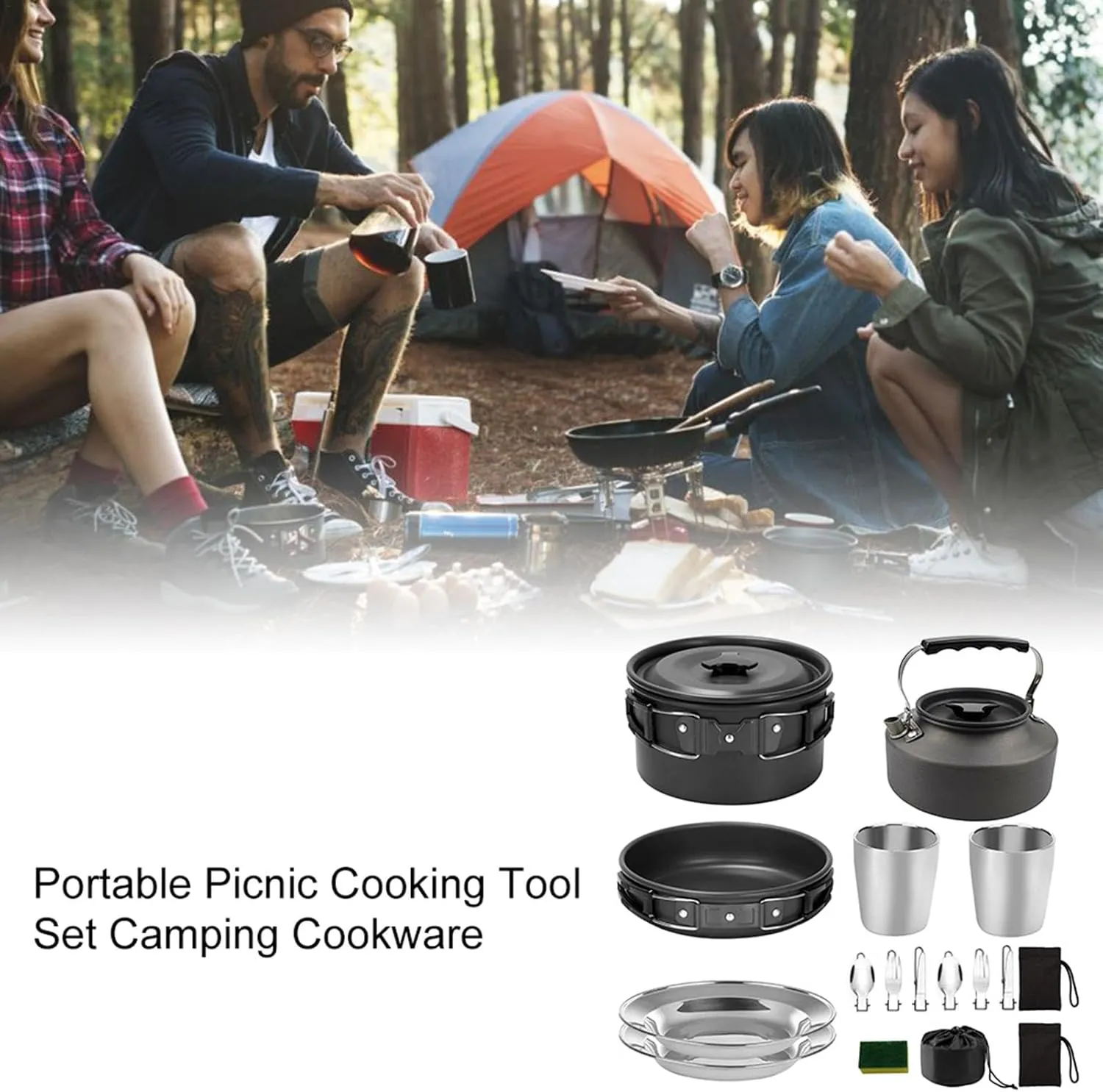 Camping Pot Set - Portable Camping Tea Pot Set, Safe Camping Cooking Set | Compact Camping Pan Set Suitable for Camping, Backpacking, Picnics, Hiking and Outdoor Adventures