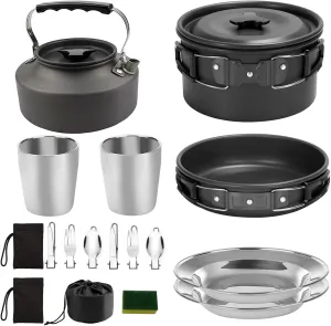 Camping Pot Set - Portable Camping Tea Pot Set, Safe Camping Cooking Set | Compact Camping Pan Set Suitable for Camping, Backpacking, Picnics, Hiking and Outdoor Adventures