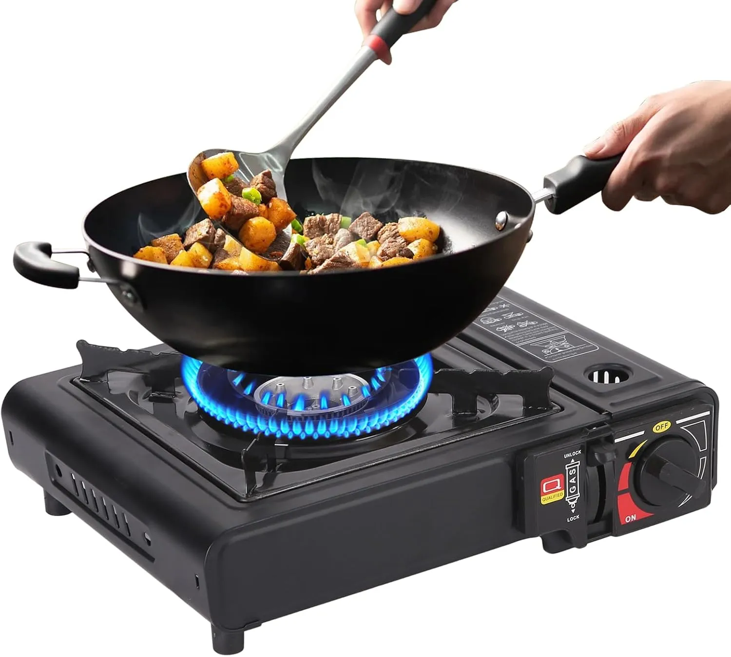 Camping Stove - Output Portable Butne Camping Stove | Compact Foldable Gaas Burner | Lightweight Double Wind-Guard Portable Stove Burner | Portable Piezo Ignition Stove for Hiking Camping Beach Use