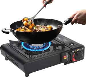 Camping Stove - Output Portable Butne Camping Stove | Compact Foldable Gaas Burner | Lightweight Double Wind-Guard Portable Stove Burner | Portable Piezo Ignition Stove for Hiking Camping Beach Use