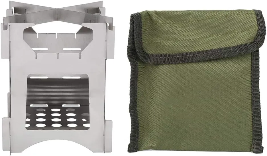 Camping Wood Stove, Portable Stainless Steel Folding Wood Burning Stove Mini Cooker, Backpacking Stove Wide Opening Convenient to Add Wood for Outdoor Camping Backpacking Travel Hiking Picnic
