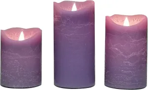 CANDLE CHOICE Battery Operated Flameless Candles with Timer Real Wax Realistic Flickering Electric LED Pillars Automatic Built-in Daily Cycle 6-hour on 18-hour off 3 PCS Rustic Texture Lavender Purple