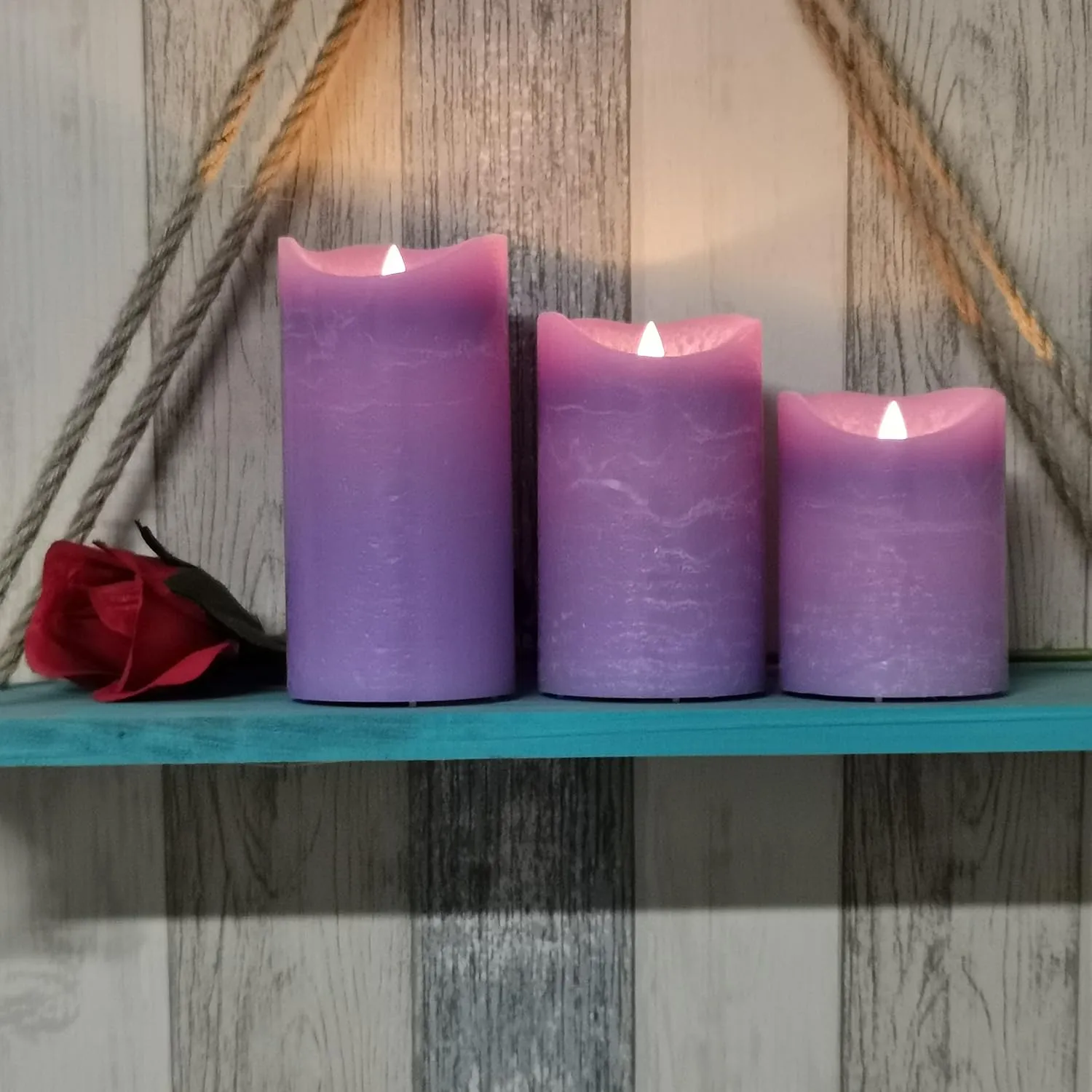 CANDLE CHOICE Battery Operated Flameless Candles with Timer Real Wax Realistic Flickering Electric LED Pillars Automatic Built-in Daily Cycle 6-hour on 18-hour off 3 PCS Rustic Texture Lavender Purple