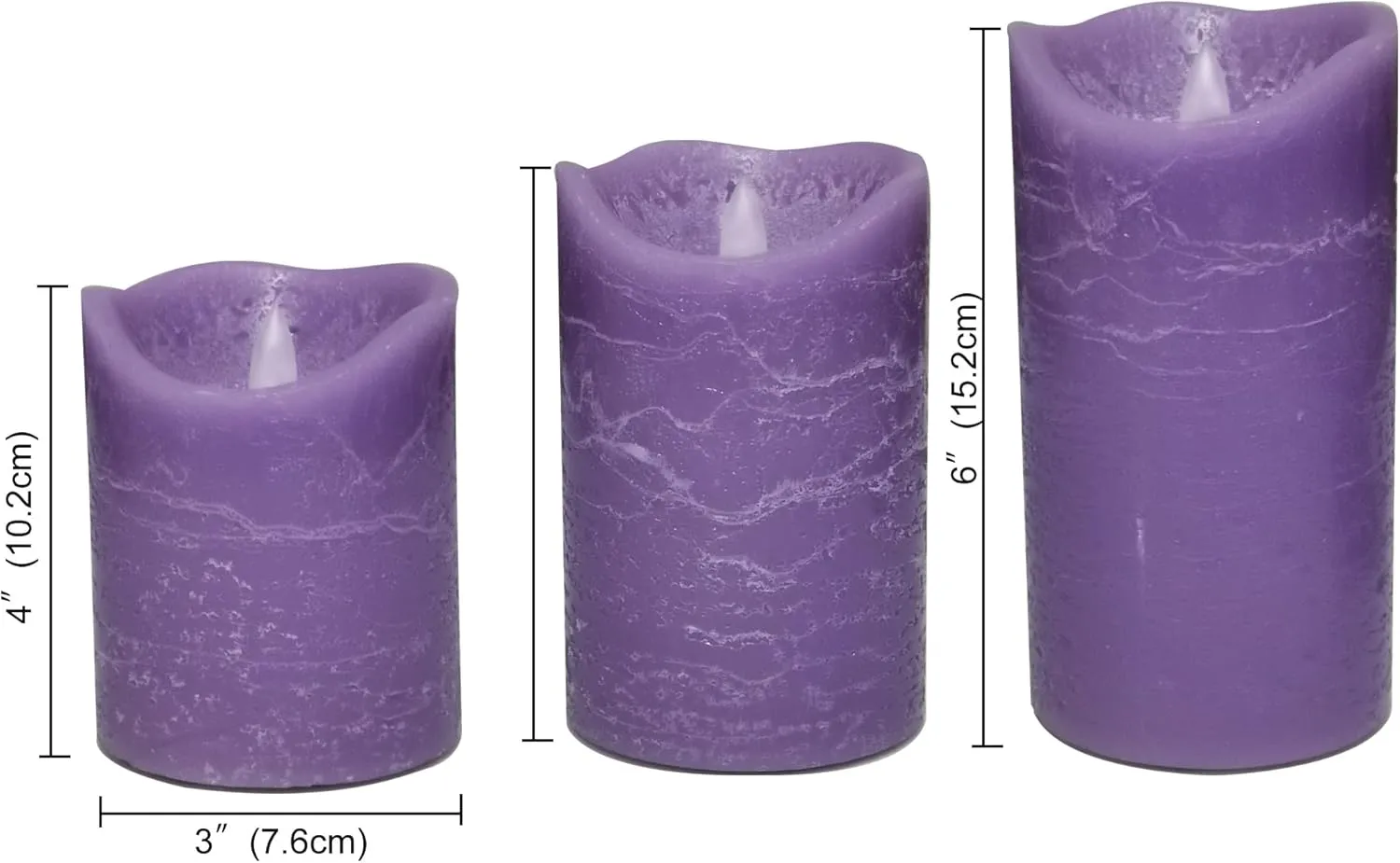 CANDLE CHOICE Battery Operated Flameless Candles with Timer Real Wax Realistic Flickering Electric LED Pillars Automatic Built-in Daily Cycle 6-hour on 18-hour off 3 PCS Rustic Texture Lavender Purple