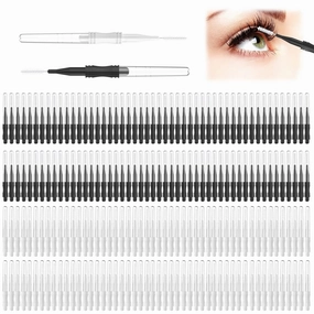 CANIPHA 200 Pcs Micro Eyebrow Brush With Cap, Multifunctional Spoolie Brow Lamination 2 Size Spooly Lash Mascara Comb for Eyelash Lift Extensions Clean(White, Black)