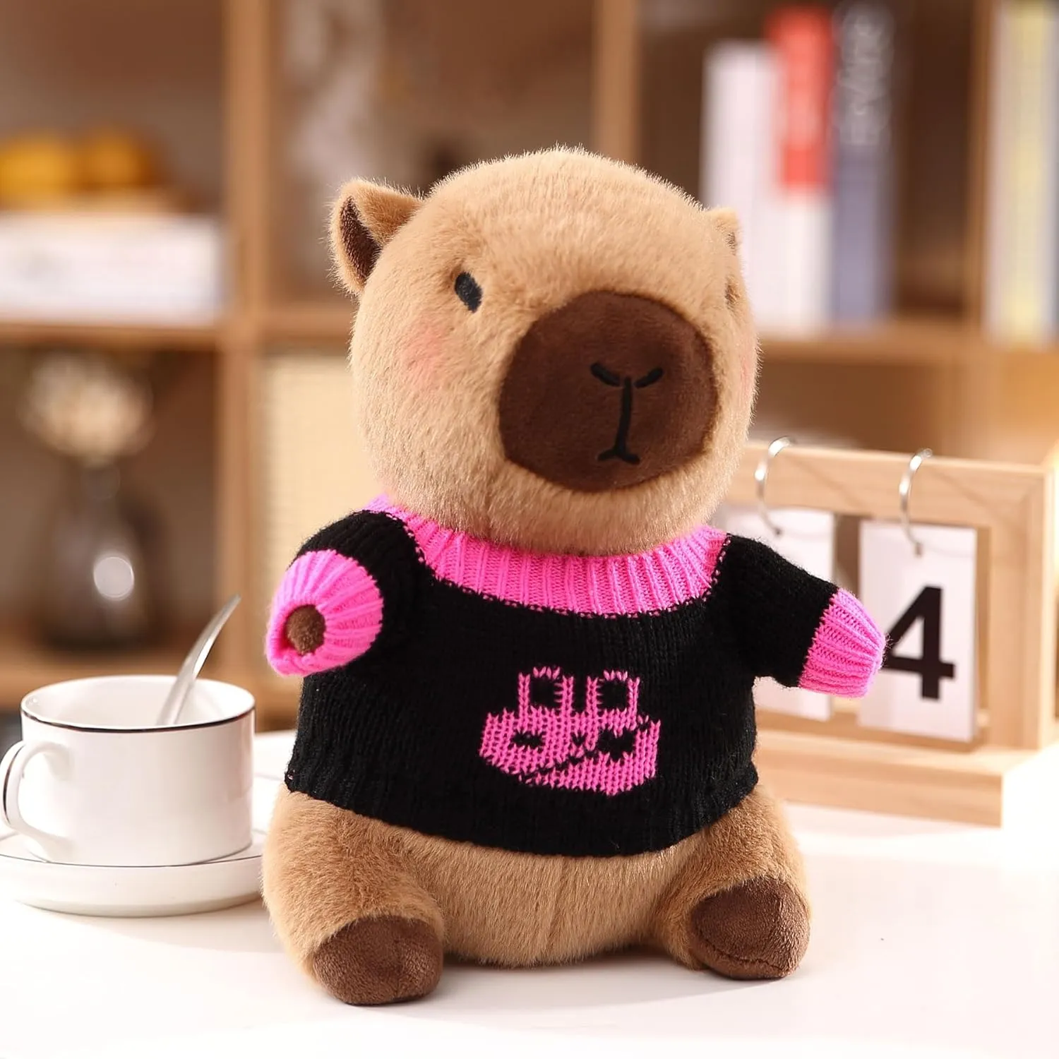 Capybara Plush Toy with 7 Pcs Clothes & Accessories, Cute Capybara Stuffed Animal with Outfits (red)