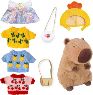 Capybara Plush with 7 Kawaii Accessories, Cute Capybara Stuffed Animal for Girls