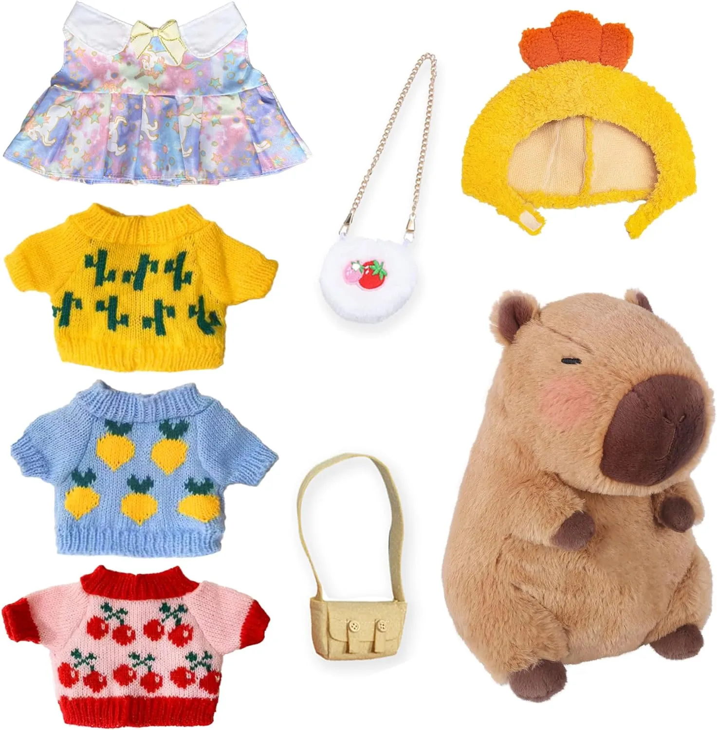 Capybara Plush with 7 Kawaii Accessories, Cute Capybara Stuffed Animal for Girls