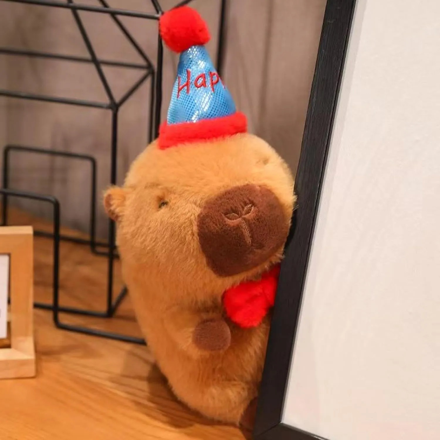 Capybara Plush with Happy Hat Bow 9 inch Cute Capibara Stuffed Animal Party Decoration Soft Plushies Toys Kawaii Birthday Gifts for Kids Brown