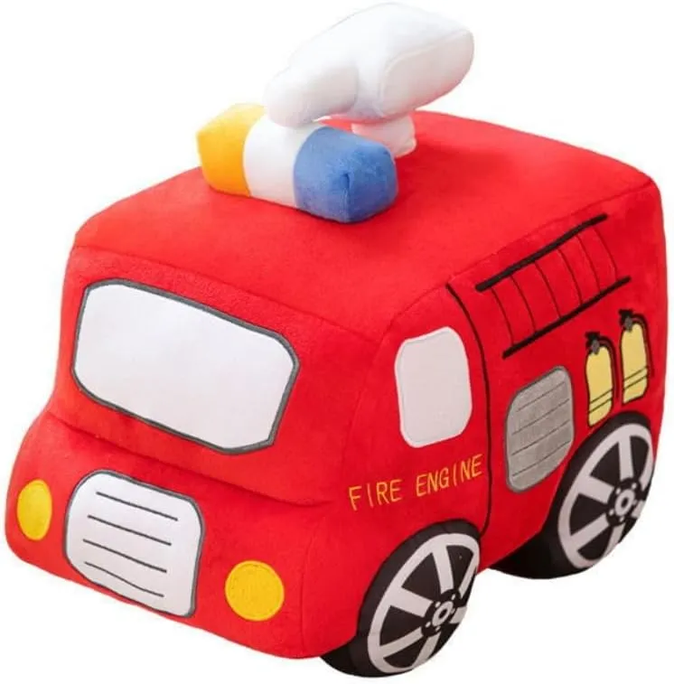 Car Plush Toy Soft Stuffed Car Plush Pillow Toy CuteTractor Cartoon Throw Pillow Plushie Gifts for Kids Birthday Christmas Party (Fire Truck)