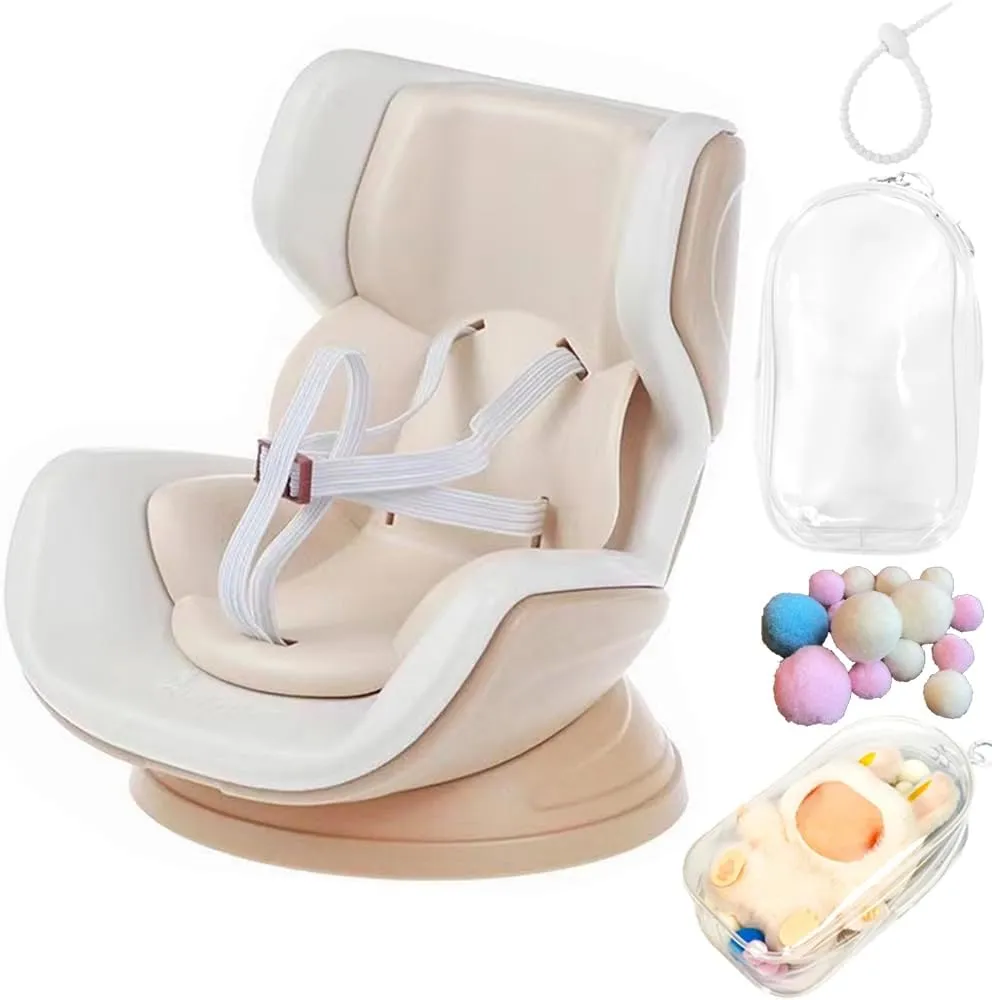 Car Seat Protector for 15&17cm Dolls,Cute Desktop Display Ornament Set Accessories for Dolls,Air Vent Stuffed Toy Carseat,Car Ornament and for Blind Box Doll Fans and Doll Collectors (Khaki)