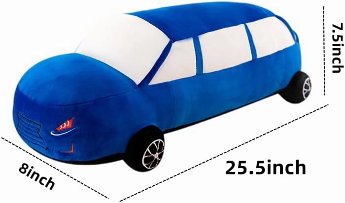 Car Plush Toy Soft Stuffed Car Plush Pillow Toy CuteTractor Cartoon Throw Pillow Plushie Gifts for Kids Birthday Christmas Party (Long Sedan Blue)