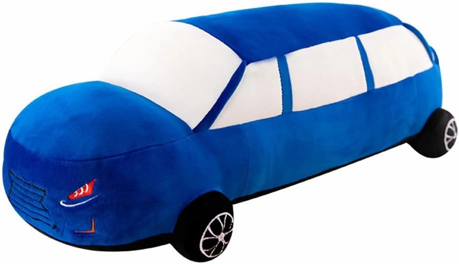 Car Plush Toy Soft Stuffed Car Plush Pillow Toy CuteTractor Cartoon Throw Pillow Plushie Gifts for Kids Birthday Christmas Party (Long Sedan Blue)