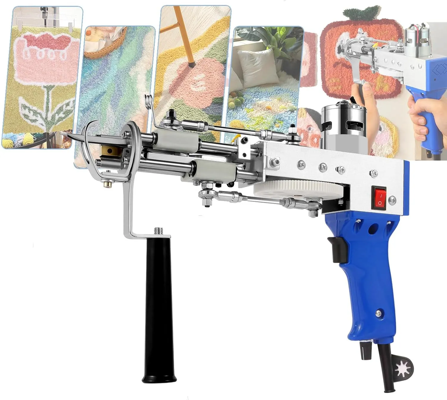 Carpet Tufting Machine,Cut Pile/Loop Pile 2-in-1 Electric Tufter,5-40 Needles/Second Adjustable Speed, 360° Rotating Ergonomic Handle,for Tufting Craft Lovers,Carpet/Tapestry DIY Tools,Blue