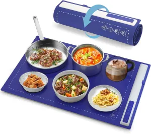 Carsty Warming Mat for Food with Full Surface Heating, Warming Trays for Buffets Party with 3 Temperature Settings, Food Warmer with Rollable & Portable Design, Blue