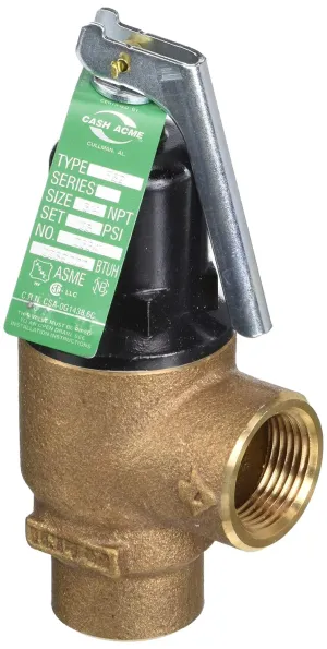 Cash Acme 3/4 Inch F-82 Relief Valve with Lever Set at 125 PSI, Bronze Plumbing Fitting, 23341-0125