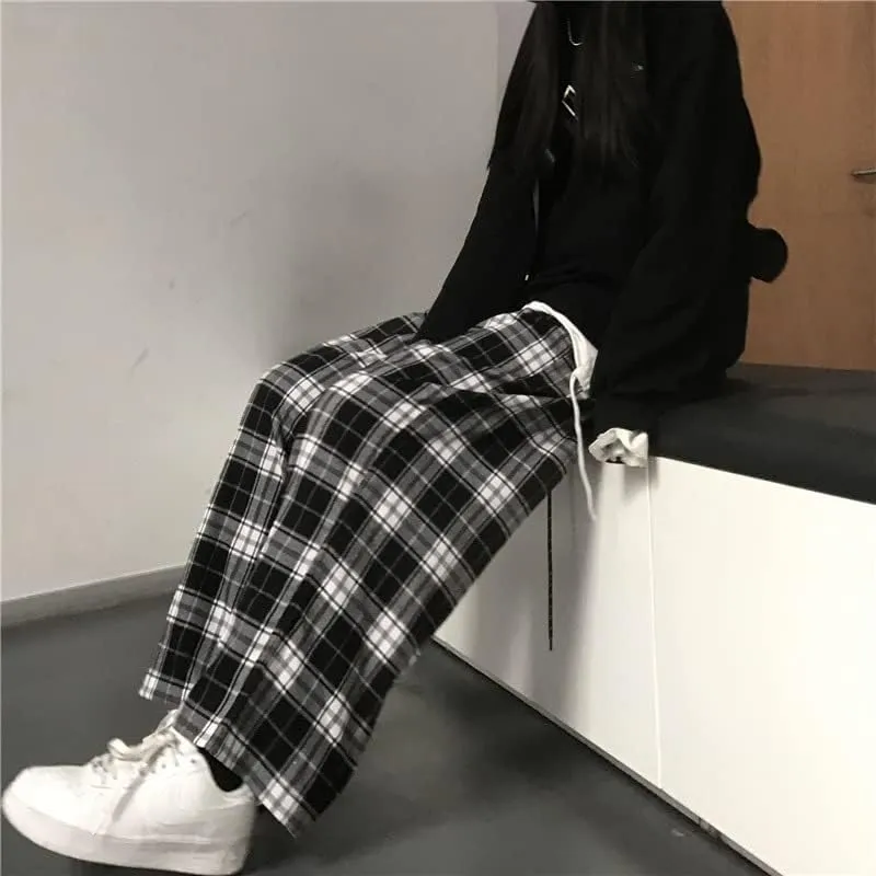 Casual Plaid Pants Y2K Goth Alt Baggy Pants Fairy Grunge Alternative Clothing Drawstring Fairycore Streetwear