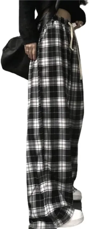 Casual Plaid Pants Y2K Goth Alt Baggy Pants Fairy Grunge Alternative Clothing Drawstring Fairycore Streetwear