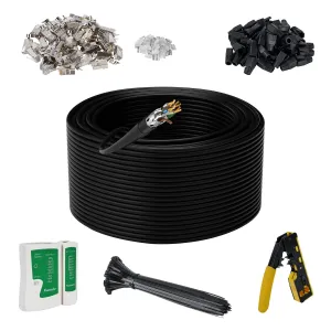 Cat 7 Outdoor Ethernet Bulk Cable 500 FT With Tool Kits, Adoreen 10Gbps Heavy Shielded Internet Cable,24AWG Solid Copper,POE,UL CMR,S/FTP,Direct Burial&Indoor,Cat6A Cat7 Cat 6E Cat 6 Network RJ45 Cord