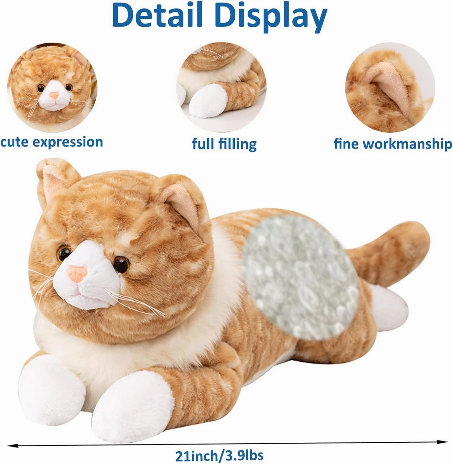 Cat Weighted Stuffed Animals, 3.9 lbs Weighted Cat Plush Toy Realistic Cat Weighted Plush Animals Pillow Cute Kitten Plushies Toy Gifts for Boys and Girls, 21 inch