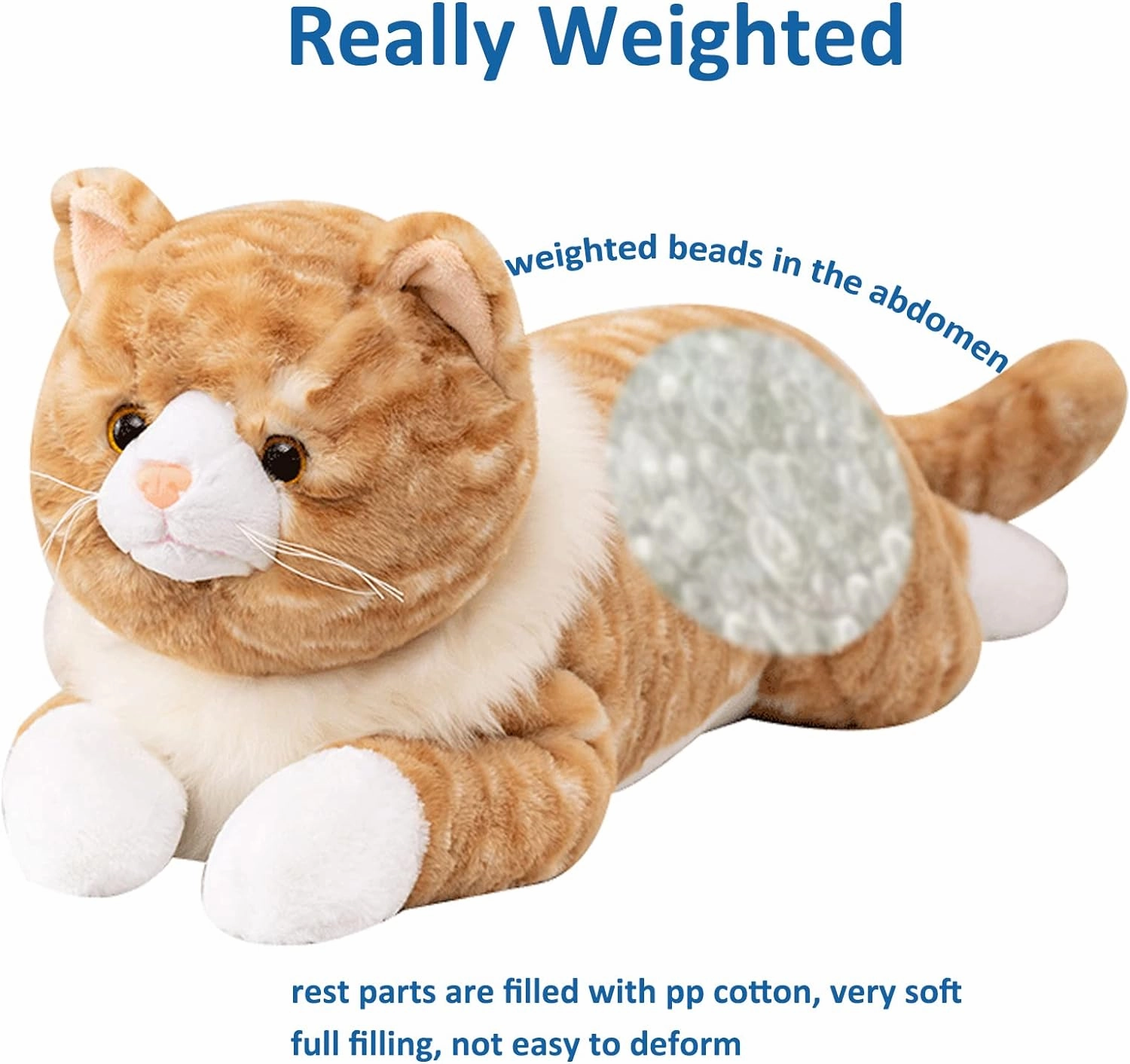 Cat Weighted Stuffed Animals, 3.9 lbs Weighted Cat Plush Toy Realistic Cat Weighted Plush Animals Pillow Cute Kitten Plushies Toy Gifts for Boys and Girls, 21 inch