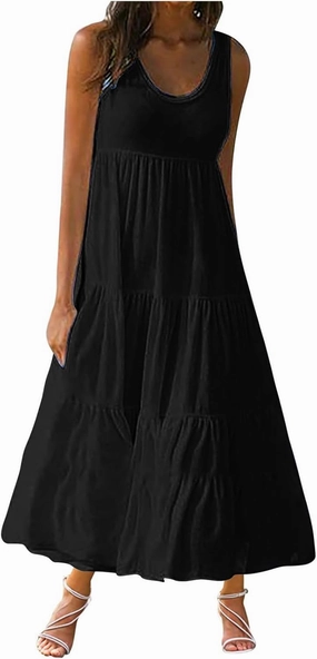 Ceboyel Tank Dresses for Women 2024 Smocked Sleeveless Maxi Dress Beach Vacation Sun Dress Trendy Causal Resort Sundresses