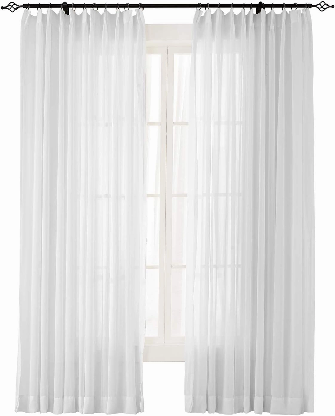ChadMade Indoor Outdoor Solid Sheer Curtain Pinch Pleated White 150" W X 96" L Wide Opulent Voile Drapes (1 Panel)