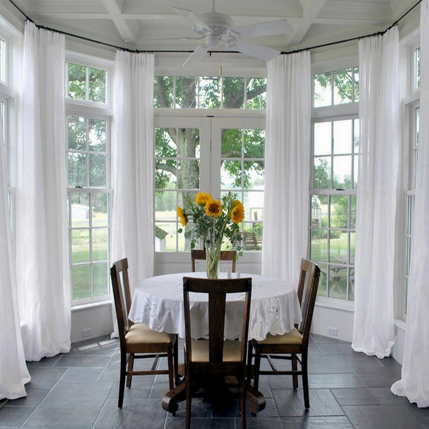 ChadMade Indoor Outdoor Solid Sheer Curtain Pinch Pleated White 150" W X 96" L Wide Opulent Voile Drapes (1 Panel)