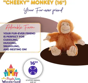 Cheeky Monkey 16 inch Soft Plush Stuffed Animal Toy – Adorable Jungle Monkey for Kids, Toddlers, Ideal Cuddly Birthday Gift, Nursery Decor, Safari Animal Plushie