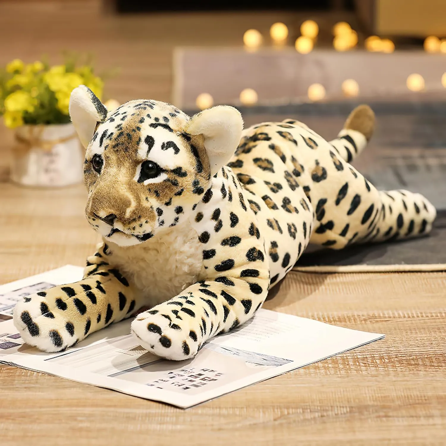 Cheetah Stuffed Animal, 15.8" Leopard Stuffed Animal Stuffed Cheetah Plush Toy Pillow Cheetah Stuffy Cute Giant Realistic Stuffed Jaguar Plush Birthday Gifts for Kids Girls
