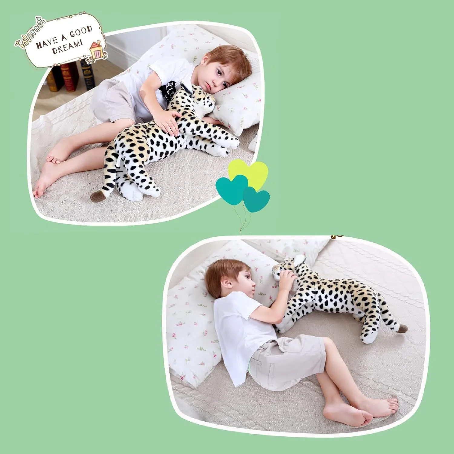 Cheetah Stuffed Animal, 15.8" Leopard Stuffed Animal Stuffed Cheetah Plush Toy Pillow Cheetah Stuffy Cute Giant Realistic Stuffed Jaguar Plush Birthday Gifts for Kids Girls