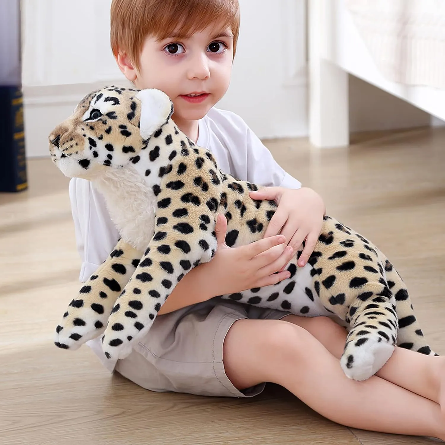 Cheetah Stuffed Animal, 15.8" Leopard Stuffed Animal Stuffed Cheetah Plush Toy Pillow Cheetah Stuffy Cute Giant Realistic Stuffed Jaguar Plush Birthday Gifts for Kids Girls