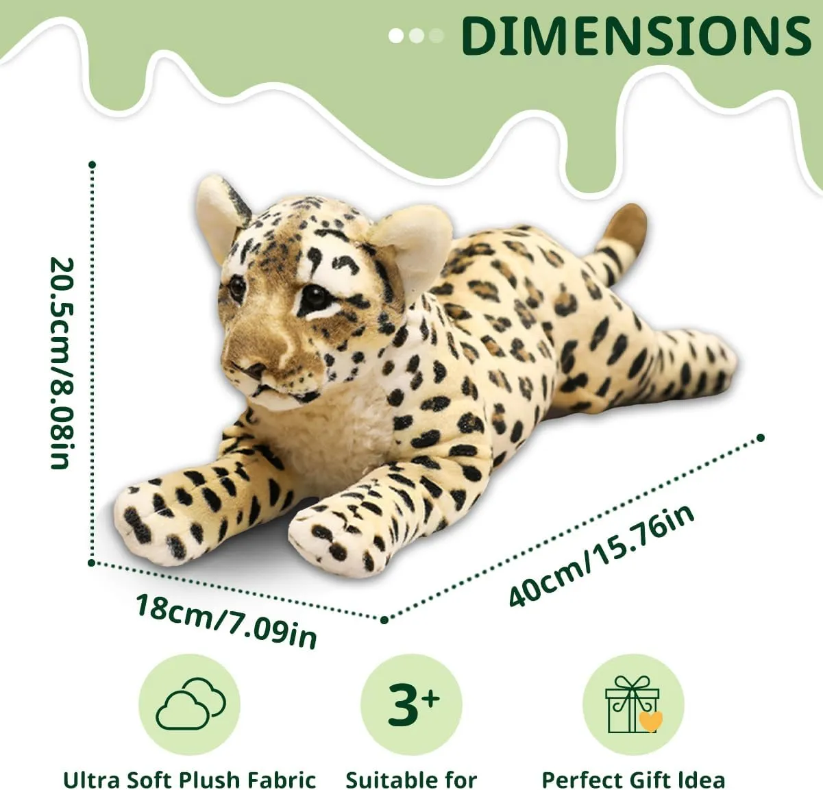 Cheetah Stuffed Animal, 15.8" Leopard Stuffed Animal Stuffed Cheetah Plush Toy Pillow Cheetah Stuffy Cute Giant Realistic Stuffed Jaguar Plush Birthday Gifts for Kids Girls