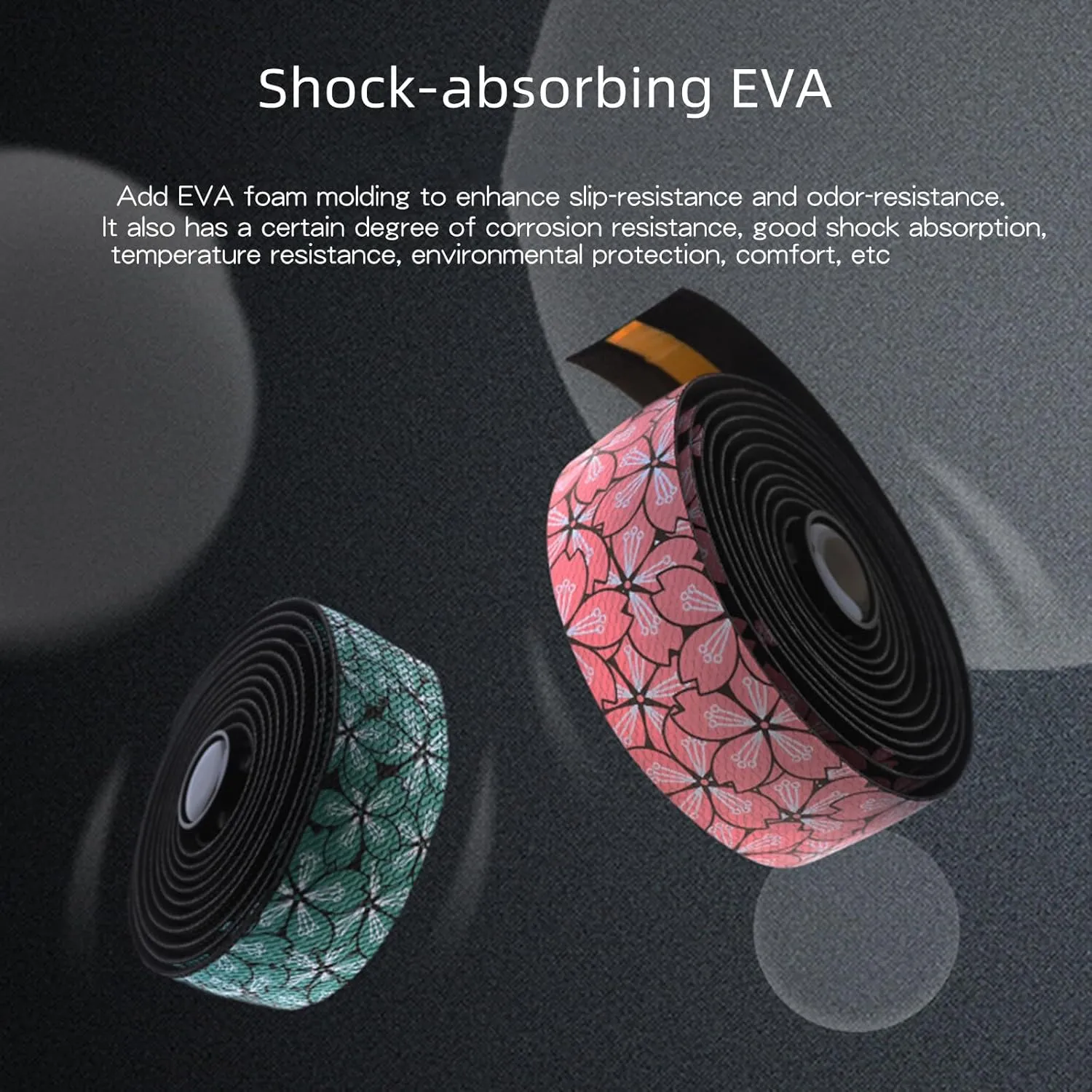 Cherry Blossom Highway Handlebar Belt Bicycle Handlebar Shock-Absorbing Anti-Slip Breathable and Wear-Resistant，Black Ground Powder Flower