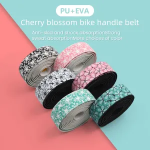Cherry Blossom Highway Handlebar Belt Bicycle Handlebar Shock-Absorbing Anti-Slip Breathable and Wear-Resistant，Cyan on White Background
