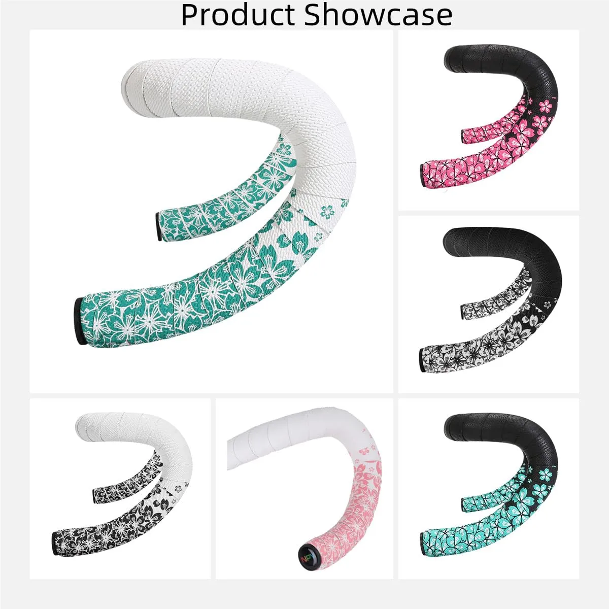 Cherry Blossom Highway Handlebar Belt Bicycle Handlebar Shock-Absorbing Anti-Slip Breathable and Wear-Resistant，Cyan on White Background