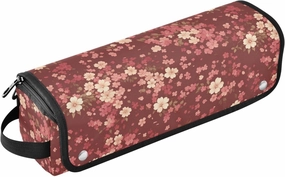 Cherry Blossom Deep Red Hair Tool Travel Bag for Women and Heat Resistant Mat Curling Iron Travel Holder Storage Bag for Curling Iron Straightener Flat Hair Dryer Trave Case for Women