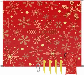 Christmas Holiday Beach Blanket, Sandproof Beach Mat, 68 x 59 Waterproof Quick Drying Sand Free Mat with 4 x Ground Spikes for Outdoor Travel Camping Hiking, Winter Snowflake
