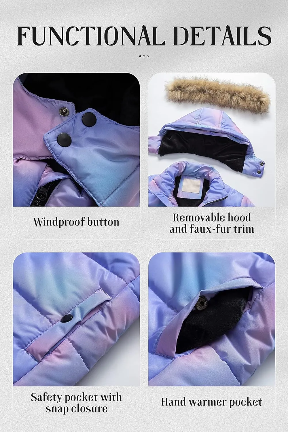 Chrisuno Girl's Water Resistant Winter Coats Warm Fleece Lined Outwear Ski Snow Jacket With Removable Hood