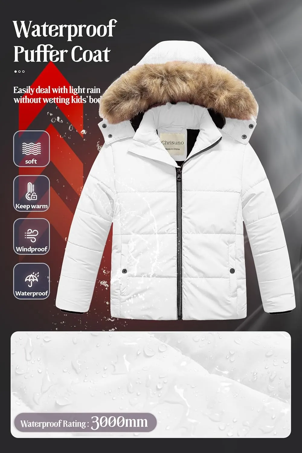 Chrisuno Girl's Water Resistant Winter Coats Warm Fleece Lined Outwear Ski Snow Jacket With Removable Hood