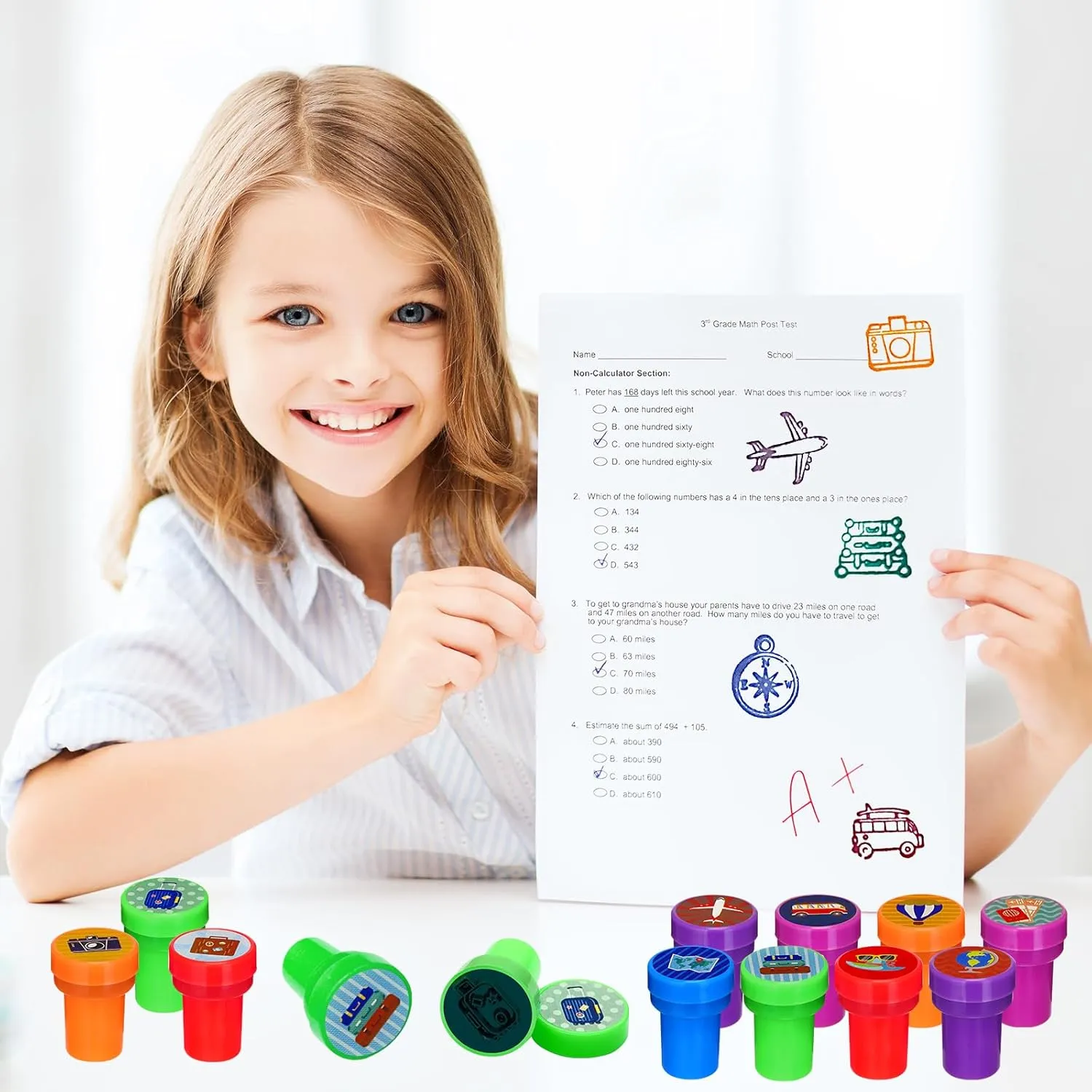 Cinrobiye 24 Pcs Adventure Travel Stampers for Boys Girls, Bon Voyage Birthday Party Supplies Favors, Classroom Rewards, Carnival Prizes, Goody Bag Pinata Fillers for Let the Adventure Begin Party