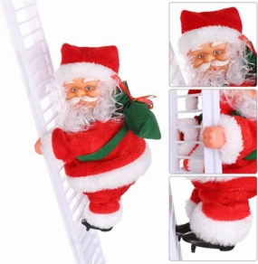 Climbing Santa, Electric Santa Climbing Ladder to Christmas Tree, Creative Climbing Santa on Ladder/Rope, Climbing Santa Claus with Music for Christmas Decorations Xmas Gift (White Ladder)