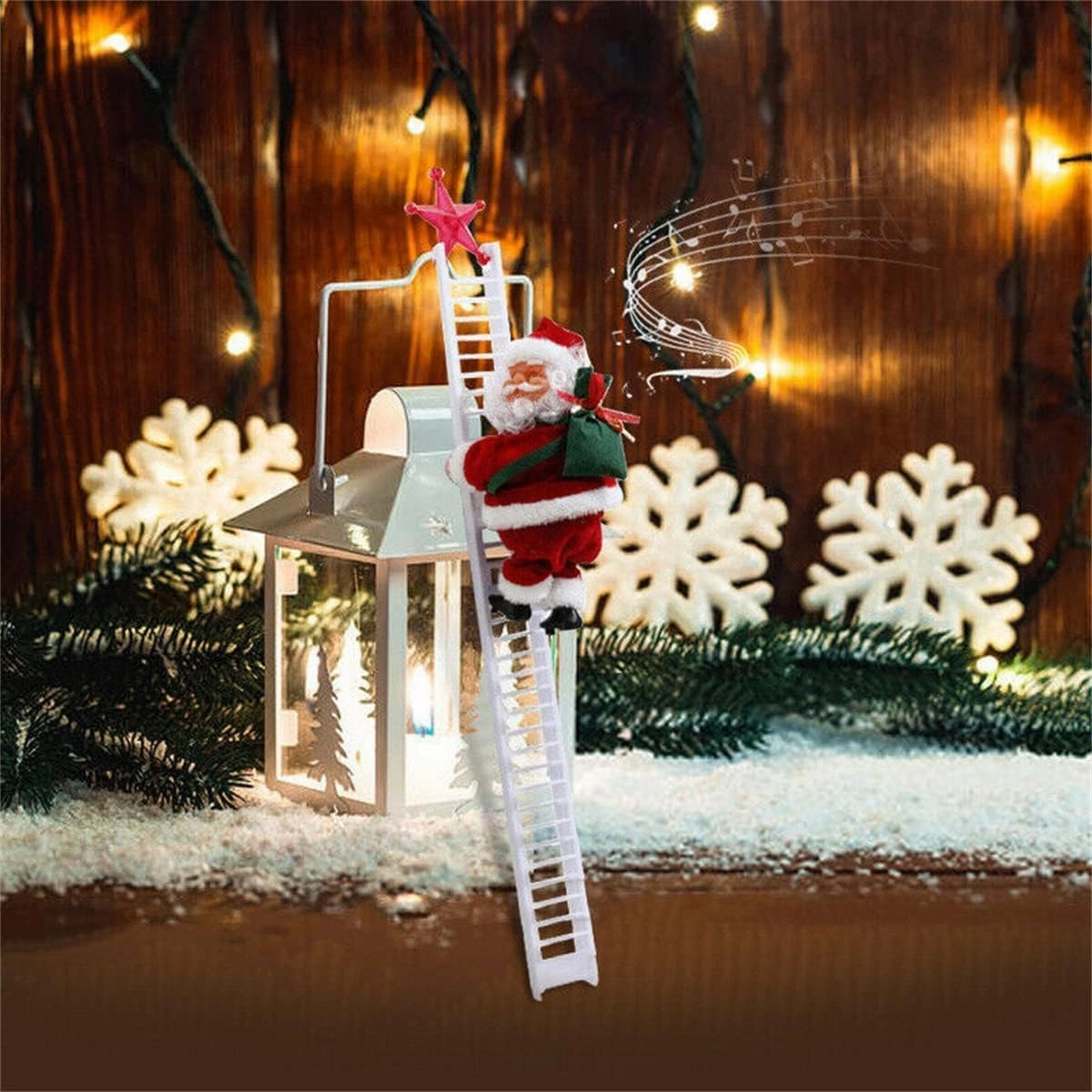 Climbing Santa, Electric Santa Climbing Ladder to Christmas Tree, Creative Climbing Santa on Ladder/Rope, Climbing Santa Claus with Music for Christmas Decorations Xmas Gift (White Ladder)