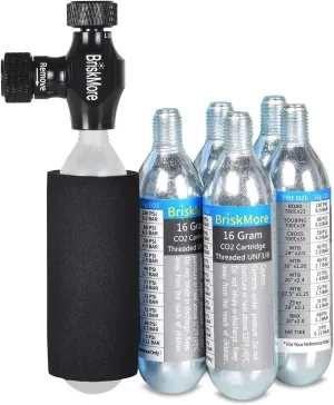 CO2 Inflator Kits with 9X16g or 5 X 16g CO2 Cartridges, Presta and Schrader Valve Compatible, Bike Tire CO2 Pump, Included Insulated Sleeve