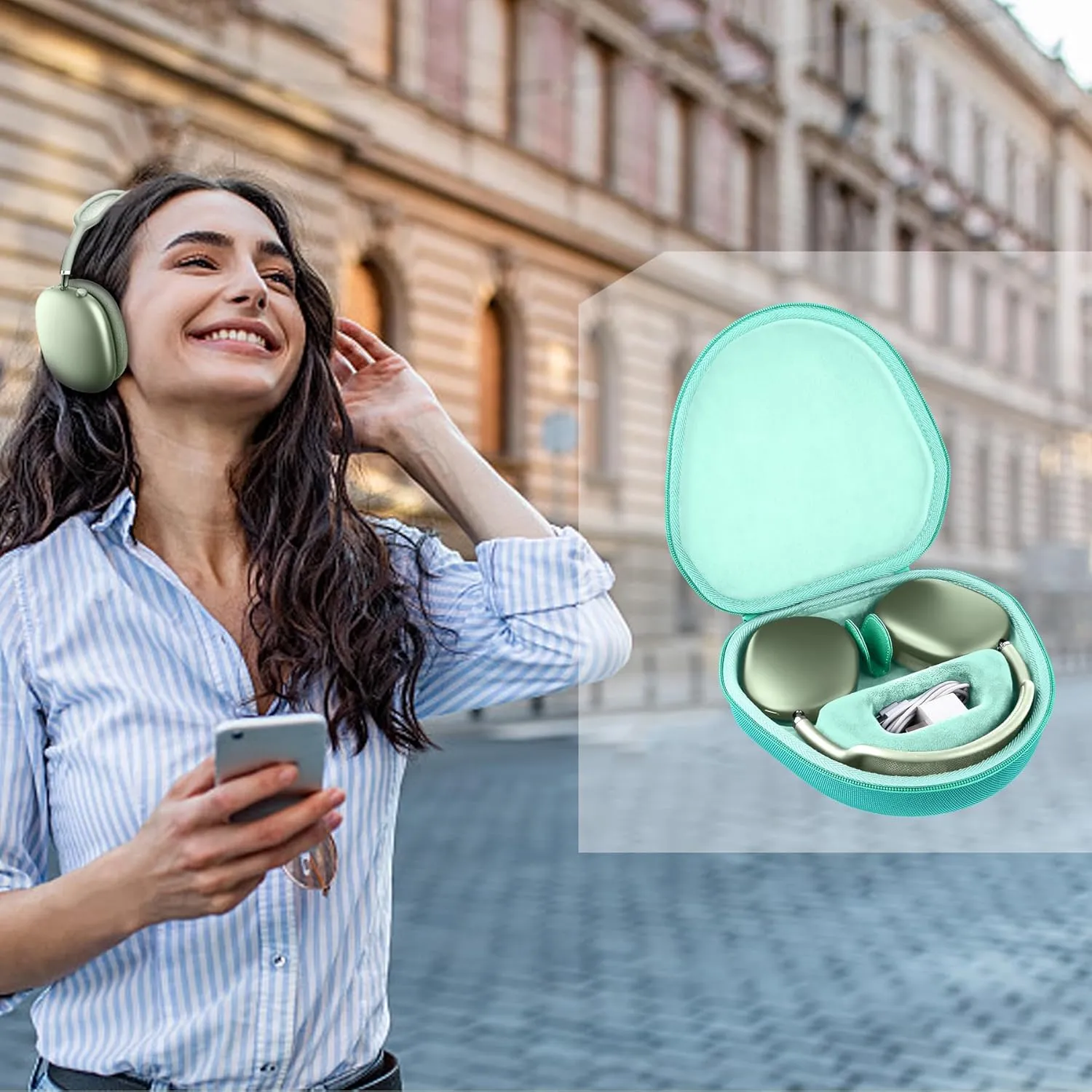 co2CREA Hard Case with Sleep Mode Replacement for Apple AirPods Max Wireless Over-Ear Headphones (Emerald Green Case)