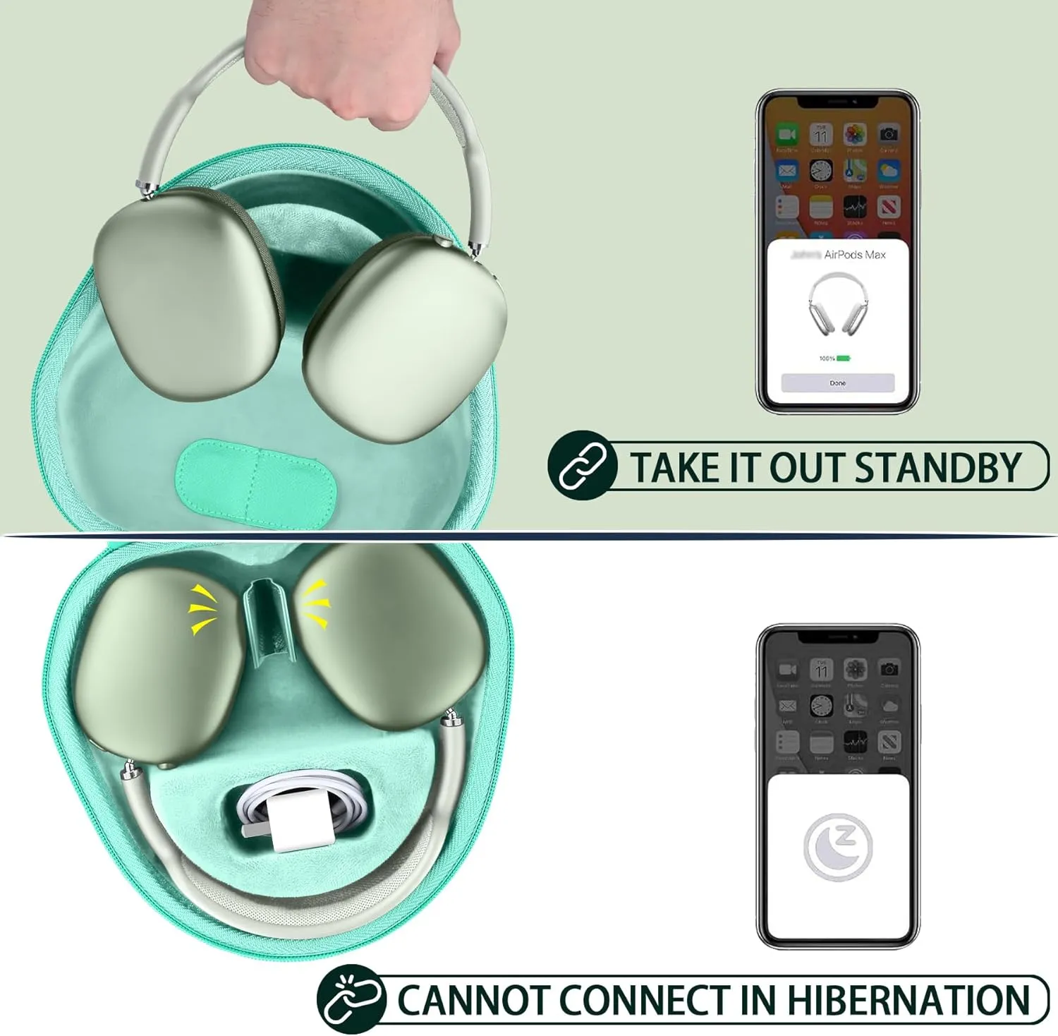 co2CREA Hard Case with Sleep Mode Replacement for Apple AirPods Max Wireless Over-Ear Headphones (Emerald Green Case)