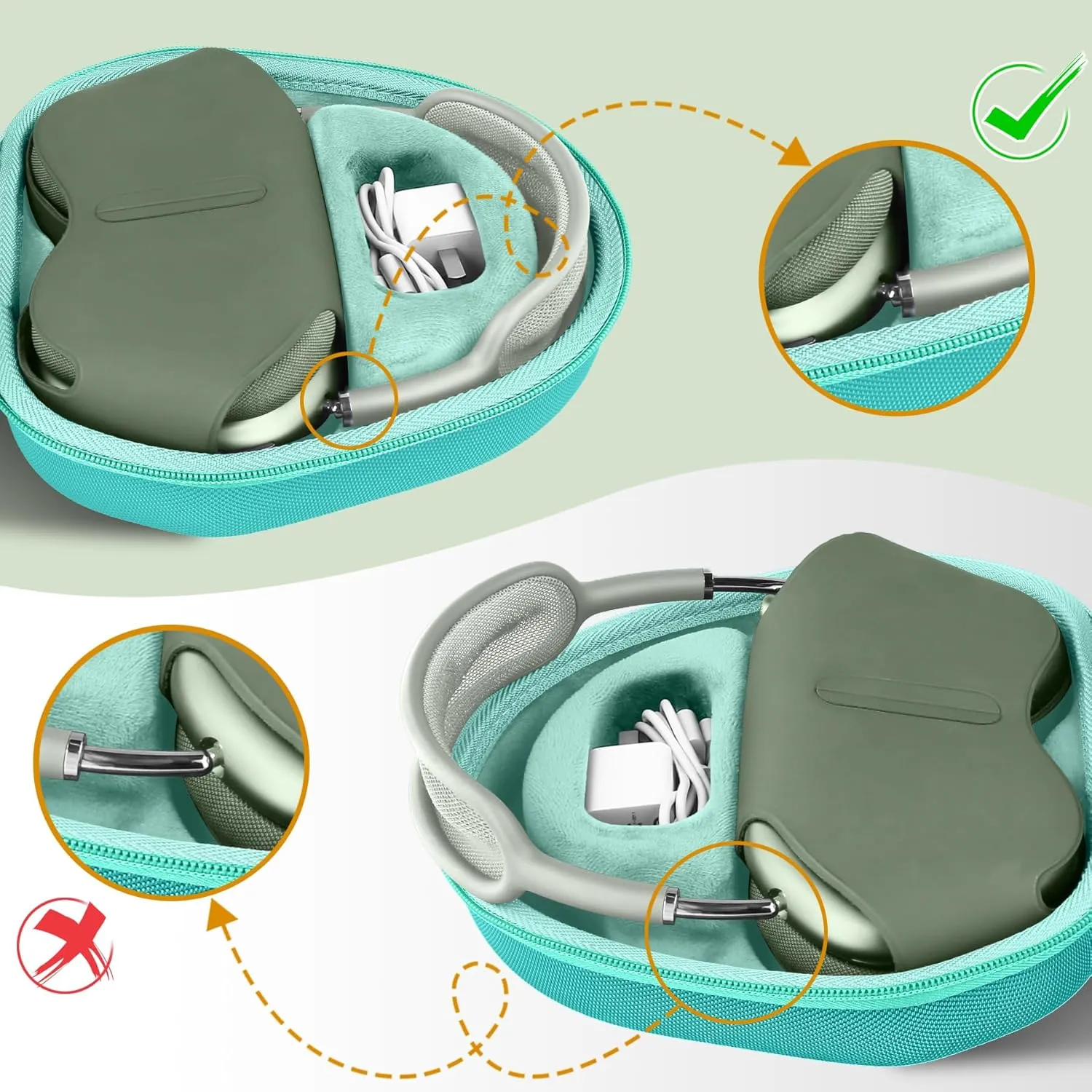 co2CREA Hard Case with Sleep Mode Replacement for Apple AirPods Max Wireless Over-Ear Headphones (Emerald Green Case)