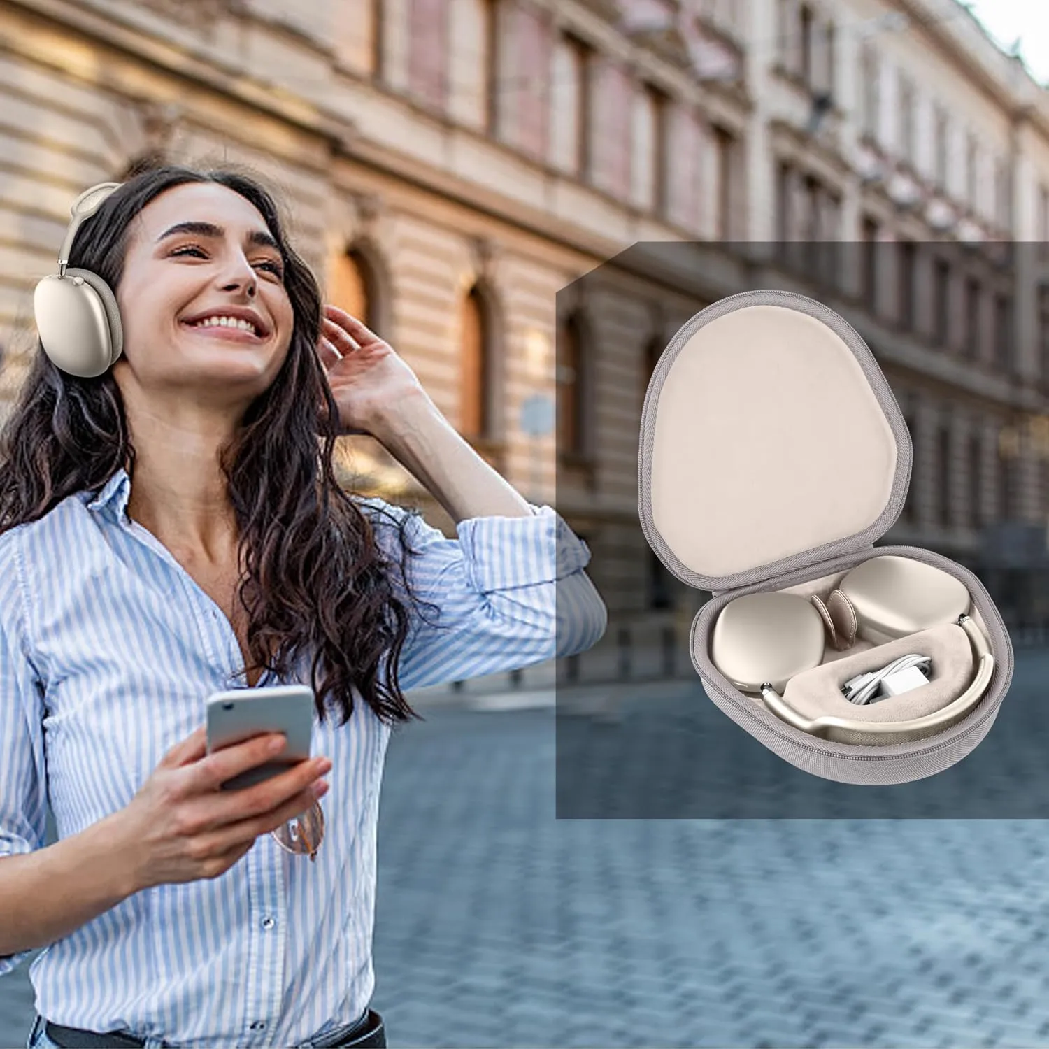co2CREA Hard Case with Sleep Mode Replacement for Apple AirPods Max Wireless Over-Ear Headphones (Sandstone Case)